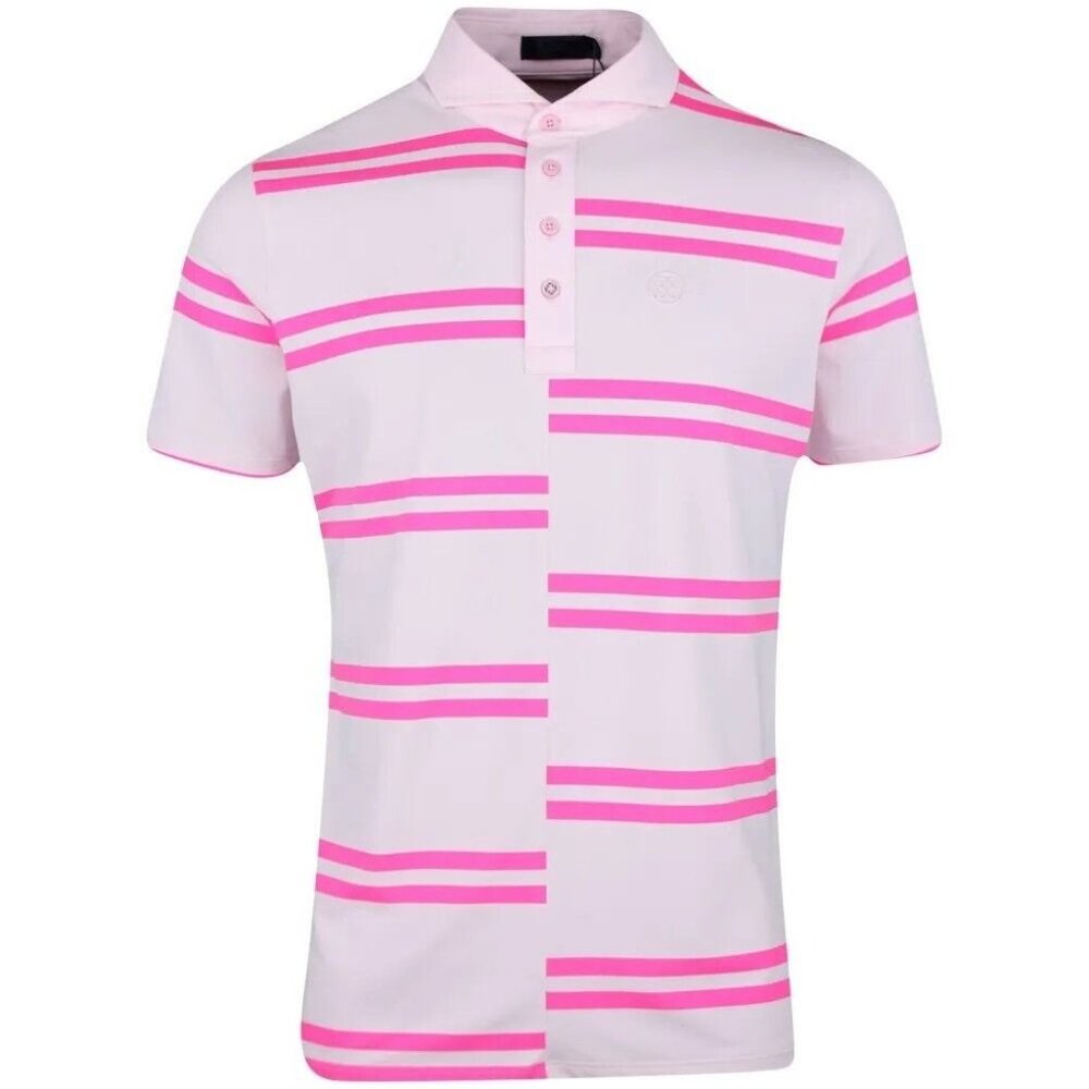 G/FORE Offset Stripe Pique Men's Polo Golf Shirt Blush Pink Size XXL